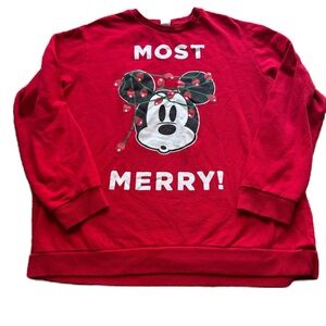 Disney Mickey Mouse 3XL Red Christmas Sweatshirt Graphic Holiday Pullover EUC